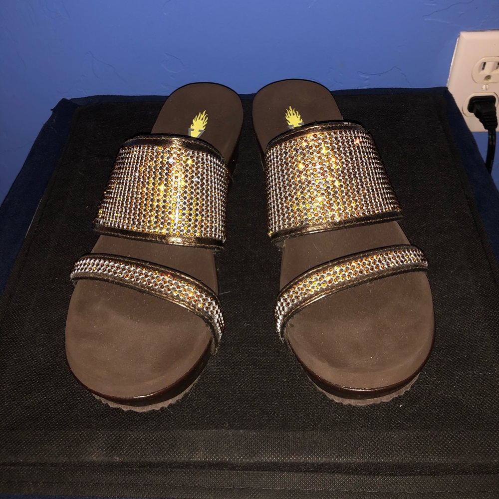 Volatile Gold Sparkly Platform Sandals
